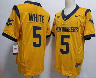 Men's West Virginia Mountaineers #5 Pat White Gold FUSE College Stitched Jersey