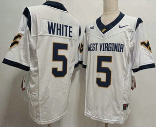Men's West Virginia Mountaineers #5 Pat White White FUSE College Stitched Jersey
