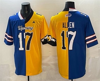 Men's Wyoming Cowboys #17 Josh Allen Blue Gold Split Vapor Limited Stitched College Jersey