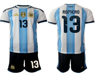 Mens Argentina National Team #13 Cristian Romero Home White 2026 World Cup Soccer Jersey Suit