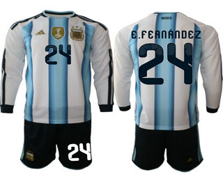 Mens Argentina National Team #24 Enzo Fernandez Home White 2026 World Cup Soccer Long Sleeve Jersey Suit
