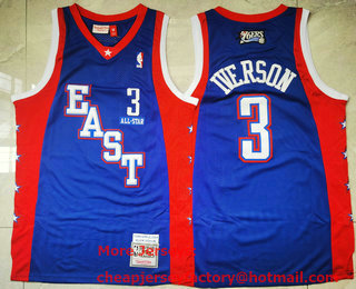 NBA 2004 All-Star Philadelphia 76ers #3 Allen Iverson Blue Hardwood Classics Soul Swingman Throwback Jersey