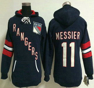 Old Time Hockey New York Rangers #11 Mark Messier Navy Blue Womens Hoody