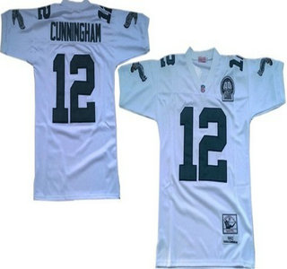 Philadelphia Eagles #12 Randall Cunningham White Throwback 99TH Jersey