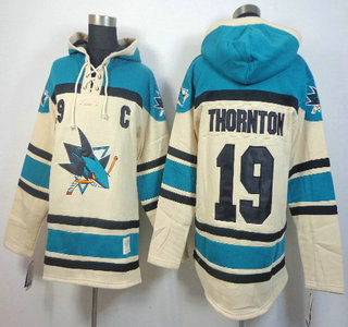 San Jose Sharks #19 Joe Thornton With C Patch Cream Jersey
