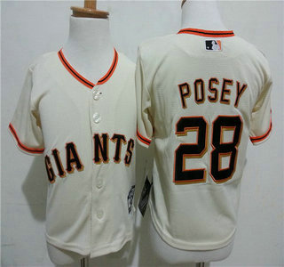 Toddler San Francisco Giants #28 Buster Posey Cream 2015 MLB Cool Base Jersey