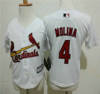 Toddler St. Louis Cardinals #4 Yadier Molina Home White 2015 MLB Cool Base Jersey