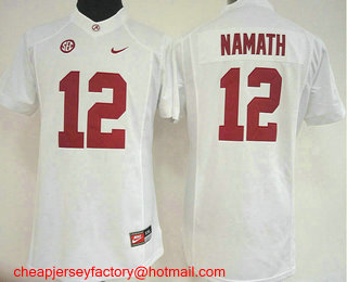 Women's Alabama Crimson Tide #12 Joe Namath White Limited Stitched College Football Nike NCAA Jersey