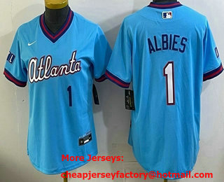 Women's Atlanta Braves #1 Ozzie Albies Light Blue 2026 City Connect Stadium Jersey