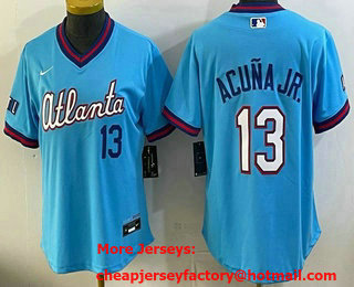 Women's Atlanta Braves #13 Ronald Acuna Jr Light Blue 2026 City Connect Stadium Jersey