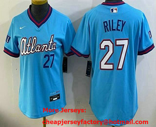 Women's Atlanta Braves #27 Austin Riley Light Blue 2026 City Connect Stadium Jersey