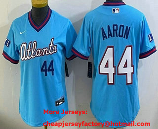 Women's Atlanta Braves #44 Hank Aaron Light Blue 2026 City Connect Stadium Jersey
