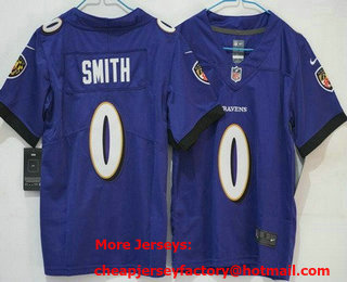 Women's Baltimore Ravens #0 Roquan Smith Limited Purple Vapor Jersey