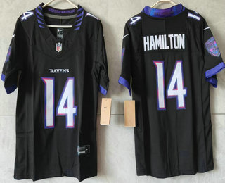 Women's Baltimore Ravens #14 Kyle Hamilton Limited Black Vapor FUSE Jersey