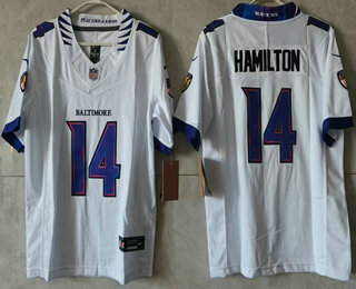 Women's Baltimore Ravens #14 Kyle Hamilton Limited White Vapor FUSE Jersey