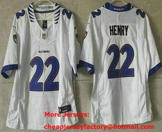 Women's Baltimore Ravens #22 Derrick Henry Limited White FUSE Vapor Jersey
