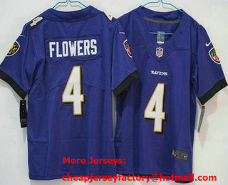 Women's Baltimore Ravens #4 Zay Flowers Limited Purple Vapor Jersey
