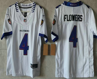 Women's Baltimore Ravens #4 Zay Flowers Limited White Vapor FUSE Jersey