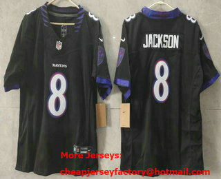 Women's Baltimore Ravens #8 Lamar Jackson Limited Black FUSE Vapor Jersey