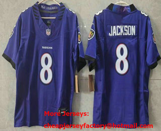 Women's Baltimore Ravens #8 Lamar Jackson Limited Purple FUSE Vapor Jersey