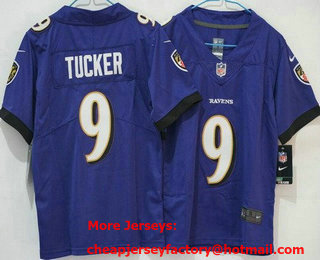 Women's Baltimore Ravens #9 Justin Tucker Limited Purple Vapor Jersey