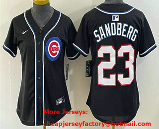 Women's Chicago Cubs #23 Ryne Sandberg 2026 Fashion Black Out Stitched Jersey