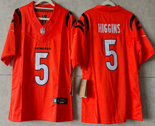 Women's Cincinnati Bengals #5 Tee Higgins Limited FUSE Orange Vapor Jersey