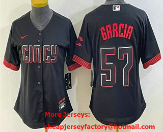 Women's Cincinnati Reds #57 Julian Garcia Black City Connect Stitched Jersey