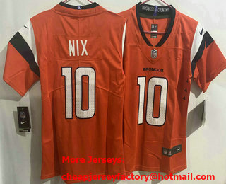 Women's Denver Broncos #10 Bo Nix Orange Vapor Limited Stitched Jersey