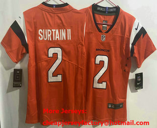 Women's Denver Broncos #2 Patrick Surtain II Limited Orange Vapor Jersey
