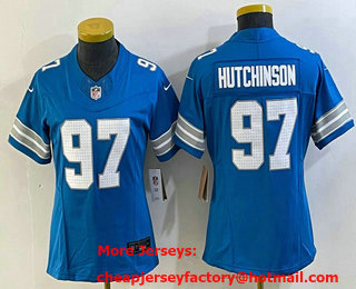 Women's Detroit Lions #97 Aidan Hutchinson Limited Blue 2024 FUSE Vapor Jersey