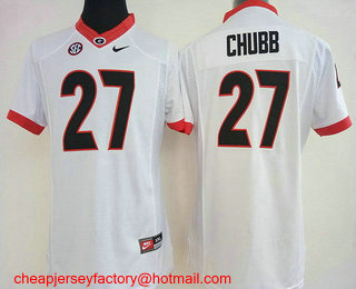 Women's Georgia Bulldogs #27 Nick Chubb White Limited Stitched College Football Nike NCAA Jersey