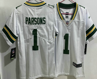 Women's Green Bay Packers #1 Micah Parsons Limited White Vapor Jersey