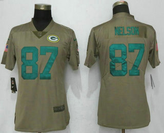 Women's Green Bay Packers #87 Jordy Nelson Olive 2017 Salute To Service Stitched NFL Nike Limited Jersey
