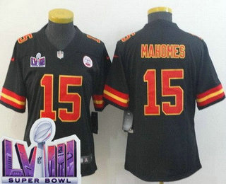 Women's Kansas City Chiefs #15 Patrick Mahomes Limited Black LVIII Super Bowl Vapor Jersey