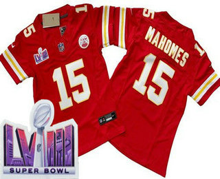 Women's Kansas City Chiefs #15 Patrick Mahomes Limited Red LVIII Super Bowl FUSE Vapor Jersey