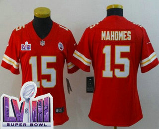 Women's Kansas City Chiefs #15 Patrick Mahomes Limited Red LVIII Super Bowl Vapor Jersey
