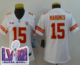 Women's Kansas City Chiefs #15 Patrick Mahomes Limited White LVIII Super Bowl Vapor Jersey