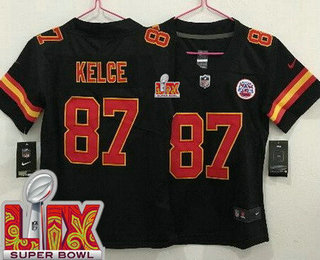 Women's Kansas City Chiefs #87 Travis Kelce Limited Black Super Bowl LIX Vapor Jersey