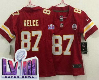 Women's Kansas City Chiefs #87 Travis Kelce Limited Red LVIII Super Bowl Vapor Jersey