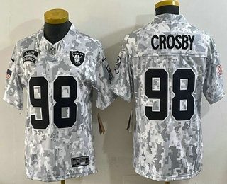 Women's Las Vegas Raiders #98 Maxx Crosby 2024 FUSE Arctic Camo Salute to Service Limited Stitched Jersey