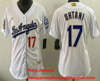 Women's Los Angeles Dodgers #17 Shohei Ohtani  White Gold 9x B2B Champs Collection Limited Jersey