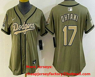 Women's Los Angeles Dodgers #17 Shohei Ohtani Olive 2026 Armed Forces Day Stitched Baseball Jersey