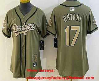 Women's Los Angeles Dodgers #17 Shohei Ohtani Olive 2026 Military Appreciation Game Day Stitched Baseball Jersey