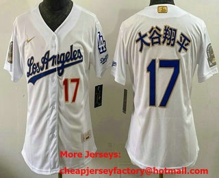 Women's Los Angeles Dodgers #17 Shohei Ohtani White Japanese Gold 9x B2B Champs Collection Limited Jersey