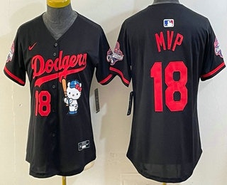 Women's Los Angeles Dodgers #18 Yoshinobu Yamamoto Black Hello Kitty 2025 World Series Champions Limited Jersey