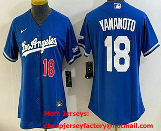Women's Los Angeles Dodgers #18 Yoshinobu Yamamoto Blue Alternate Stadium Jersey