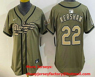 Women's Los Angeles Dodgers #22 Clayton Kershaw Military Appreciation Game Day Stitched Baseball Jersey