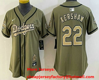 Women's Los Angeles Dodgers #22 Clayton Kershaw Olive 2026 Military Appreciation Game Day Stitched Baseball Jersey