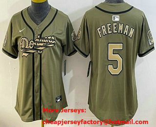 Women's Los Angeles Dodgers #5 Freddie Freeman Military Appreciation Game Day Stitched Baseball Jersey